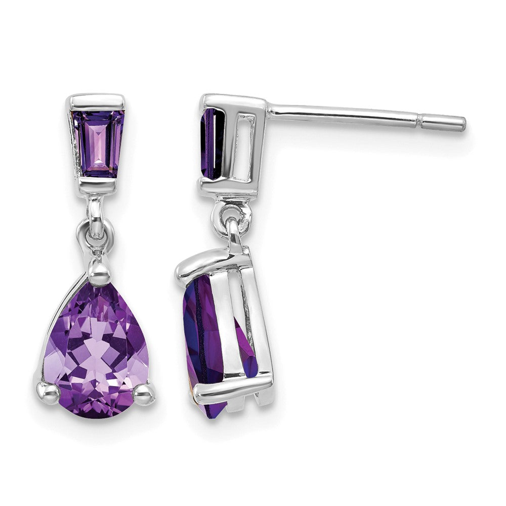 14k White Gold Amethyst Dangle Post Earrings