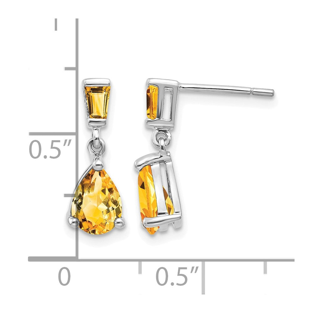 14k White Gold Citrine Dangle Post Earrings