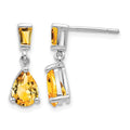 14k White Gold Citrine Dangle Post Earrings
