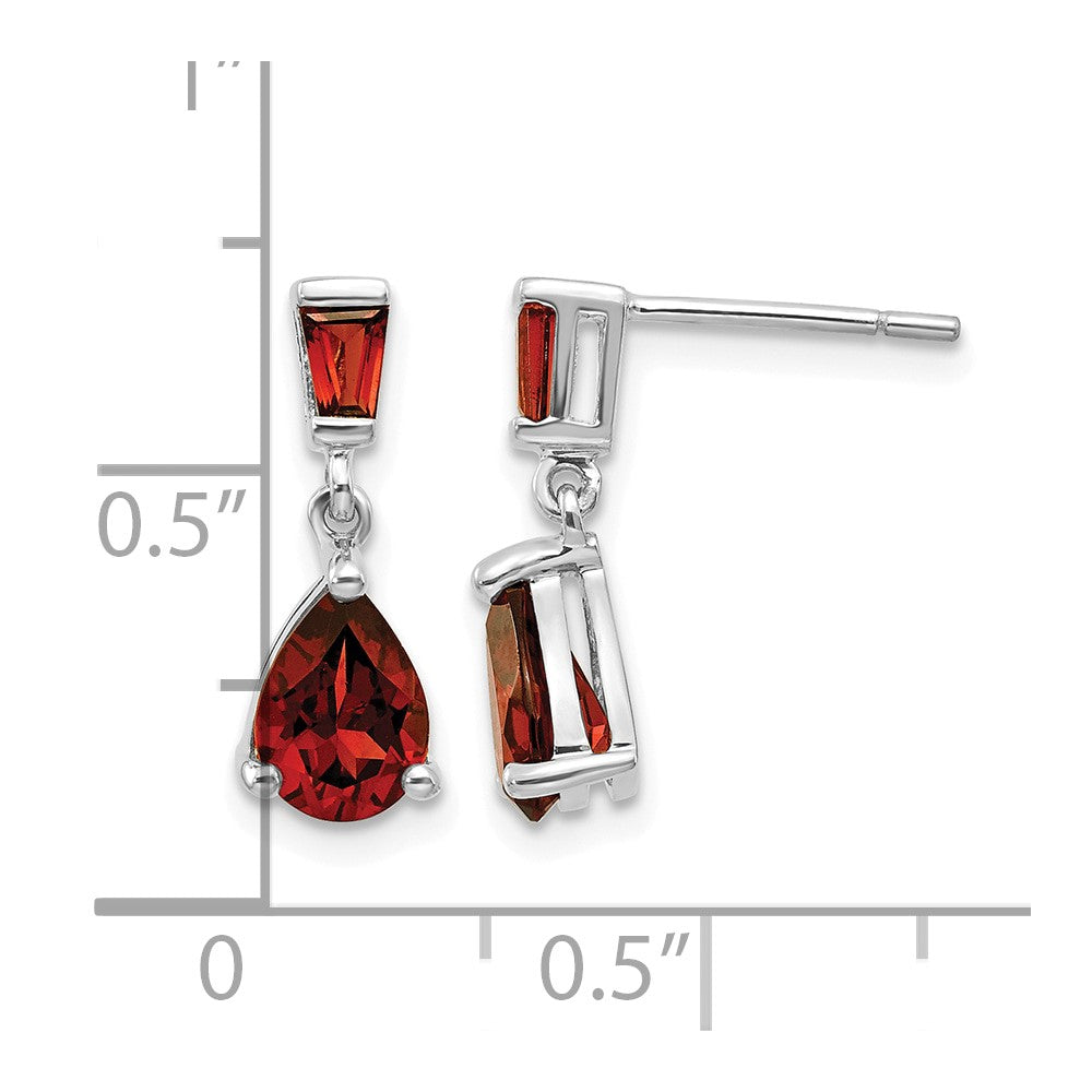 14k White Gold Garnet Dangle Post Earrings