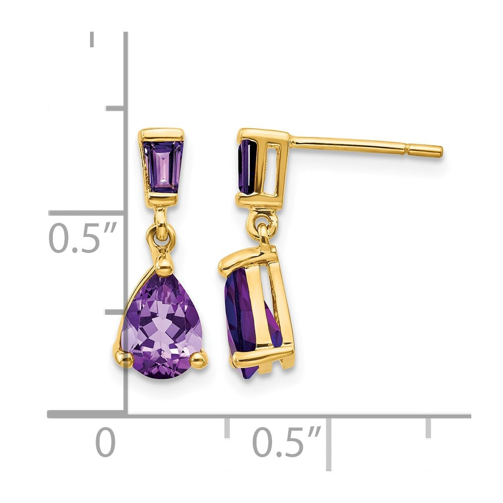 14k Gold Amethyst Dangle Post Earrings