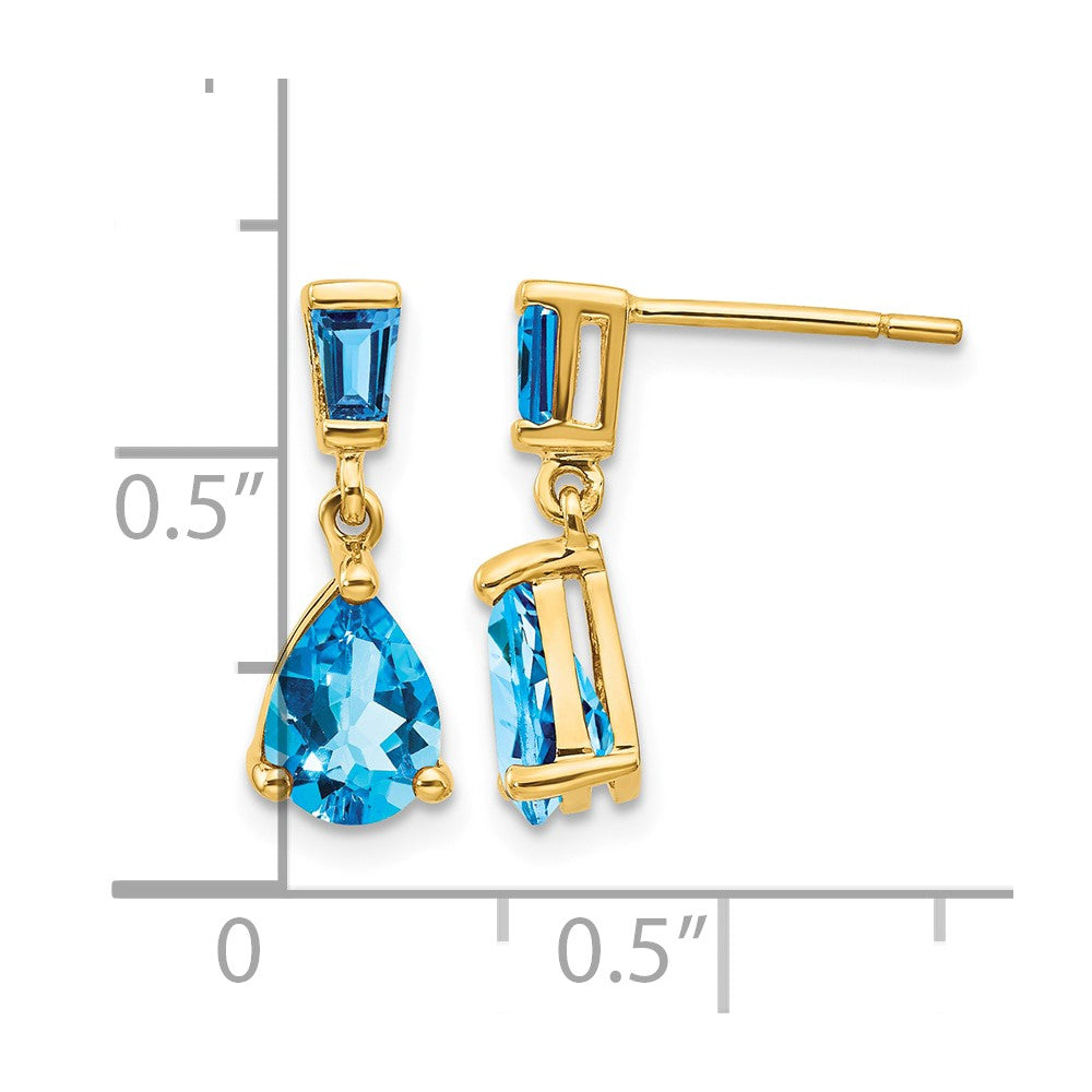 14k Gold Blue Topaz Dangle Post Earrings