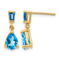 14k Gold Blue Topaz Dangle Post Earrings