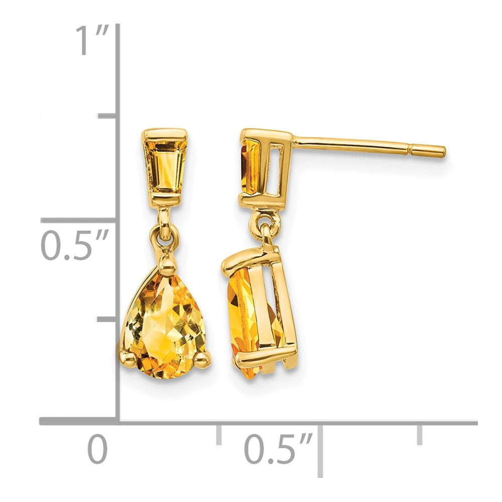 14k Gold Citrine Dangle Post Earrings