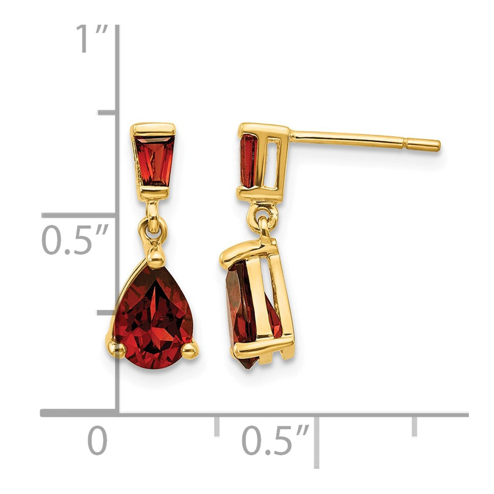 14k Gold Garnet Dangle Post Earrings
