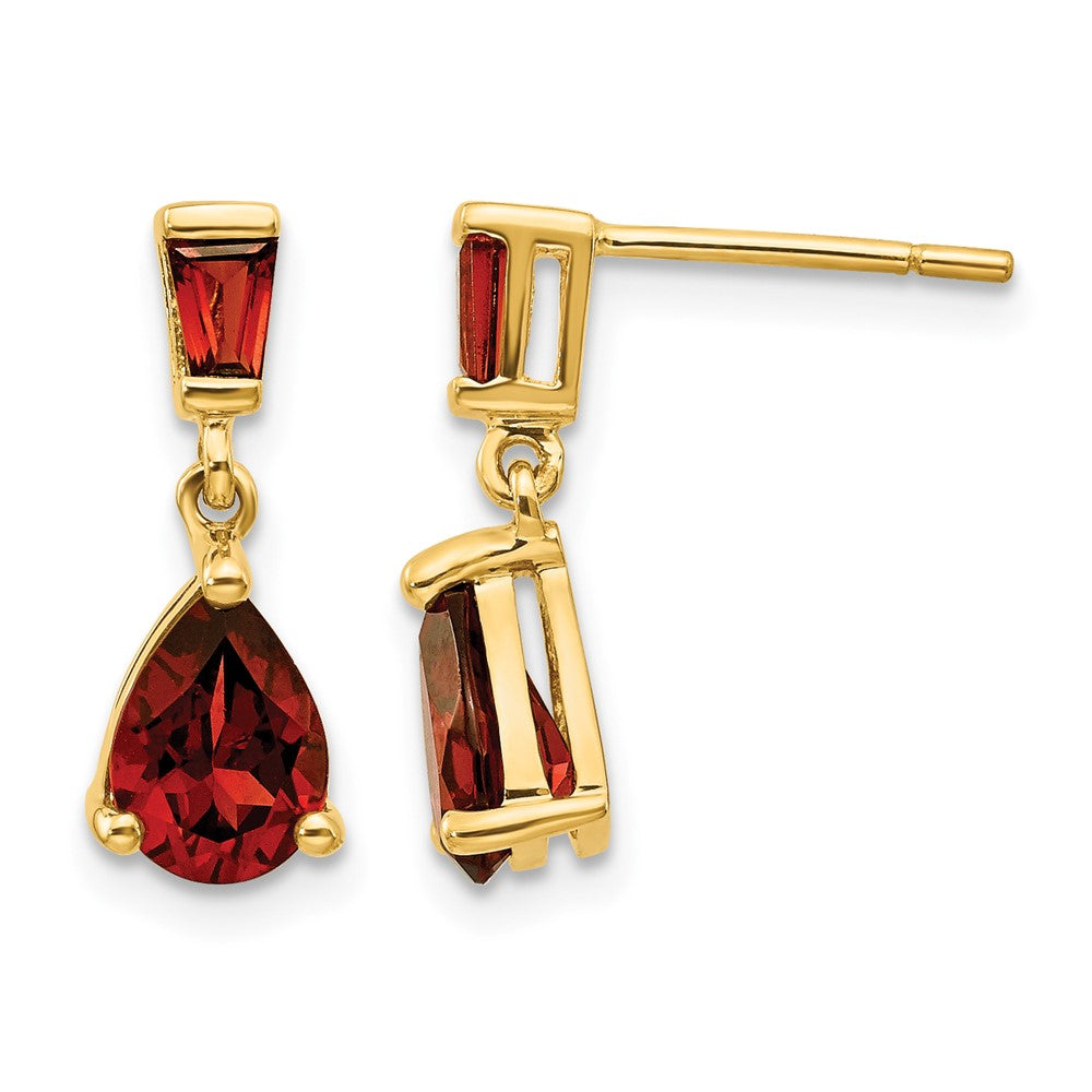 14k Gold Garnet Dangle Post Earrings
