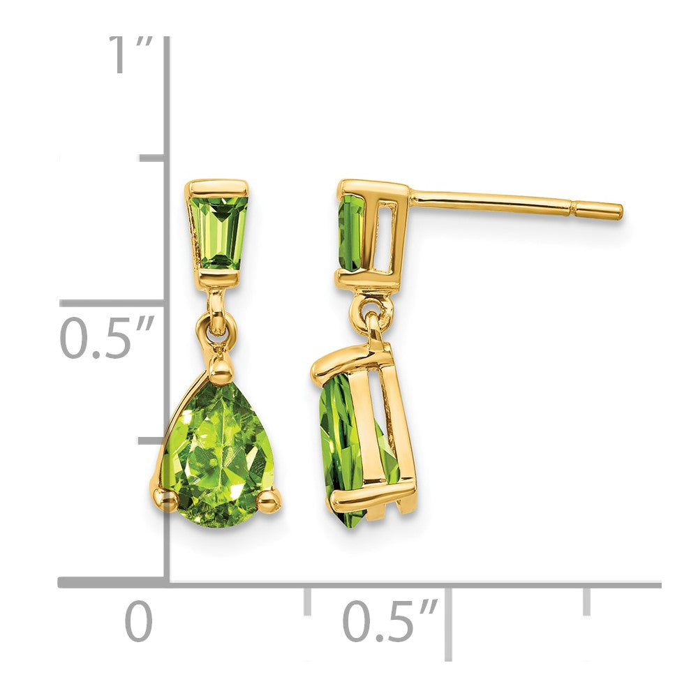 14k Gold Peridot Dangle Post Earrings