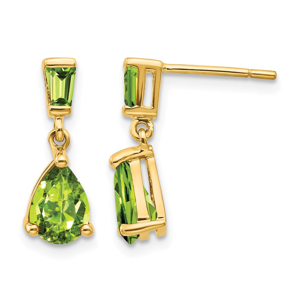 14k Gold Peridot Dangle Post Earrings
