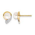 14k 5-6mm White Button FWC Pearl .01ct Diamond Post Earrings