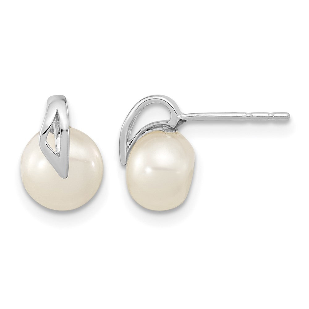 14k White Gold 7-8mm Button Freshwater Cultured Pearl Post Earrings
