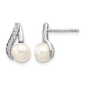 14k White Gold 6-7mm Button FWC Pearl .02ct Diamond Post Earrings