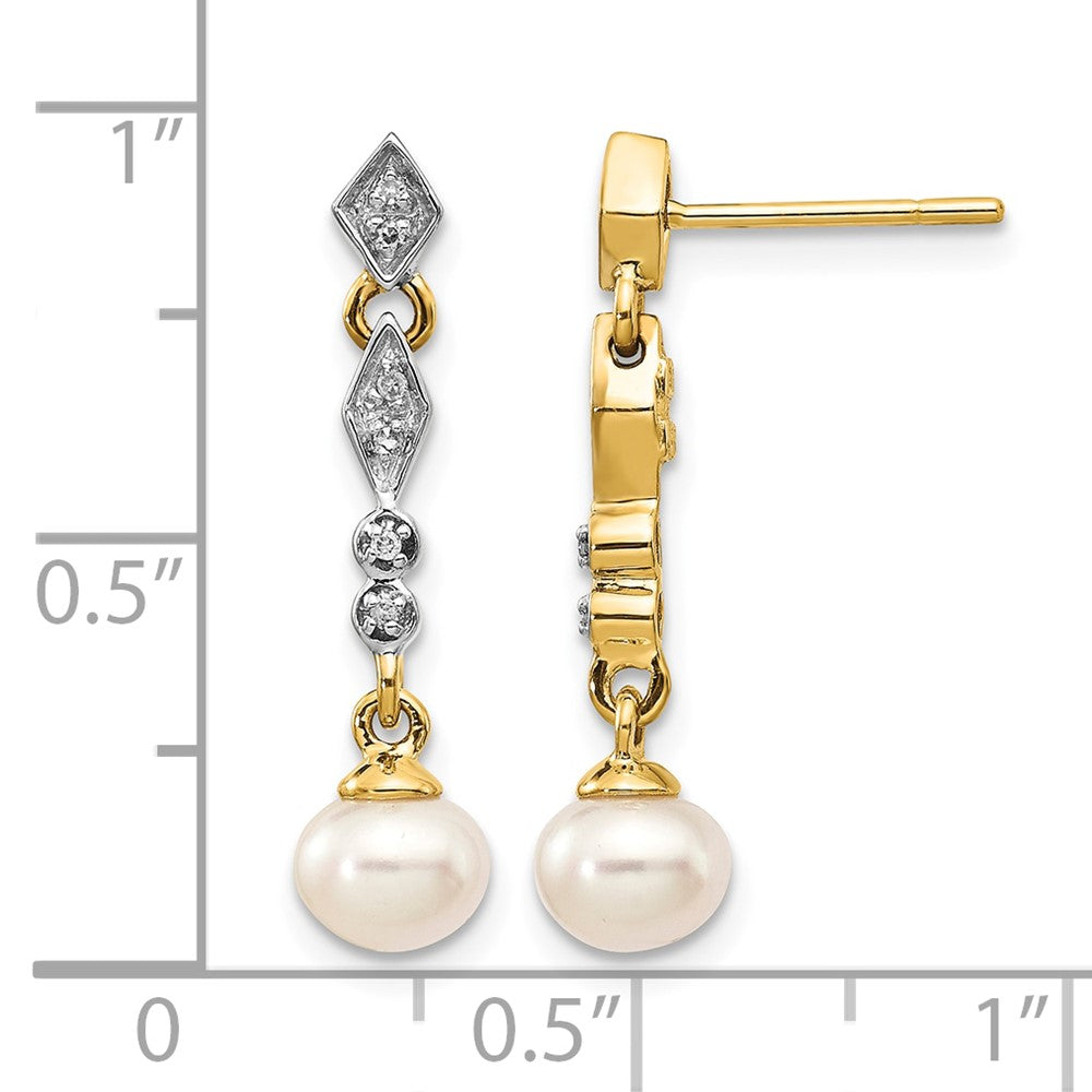 14k w/Rhodium 5-6mm Semi-round FWC Pearl .04ct Diamond Earrings