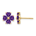 14k Heart-shaped Amethyst Flower Post Earrings