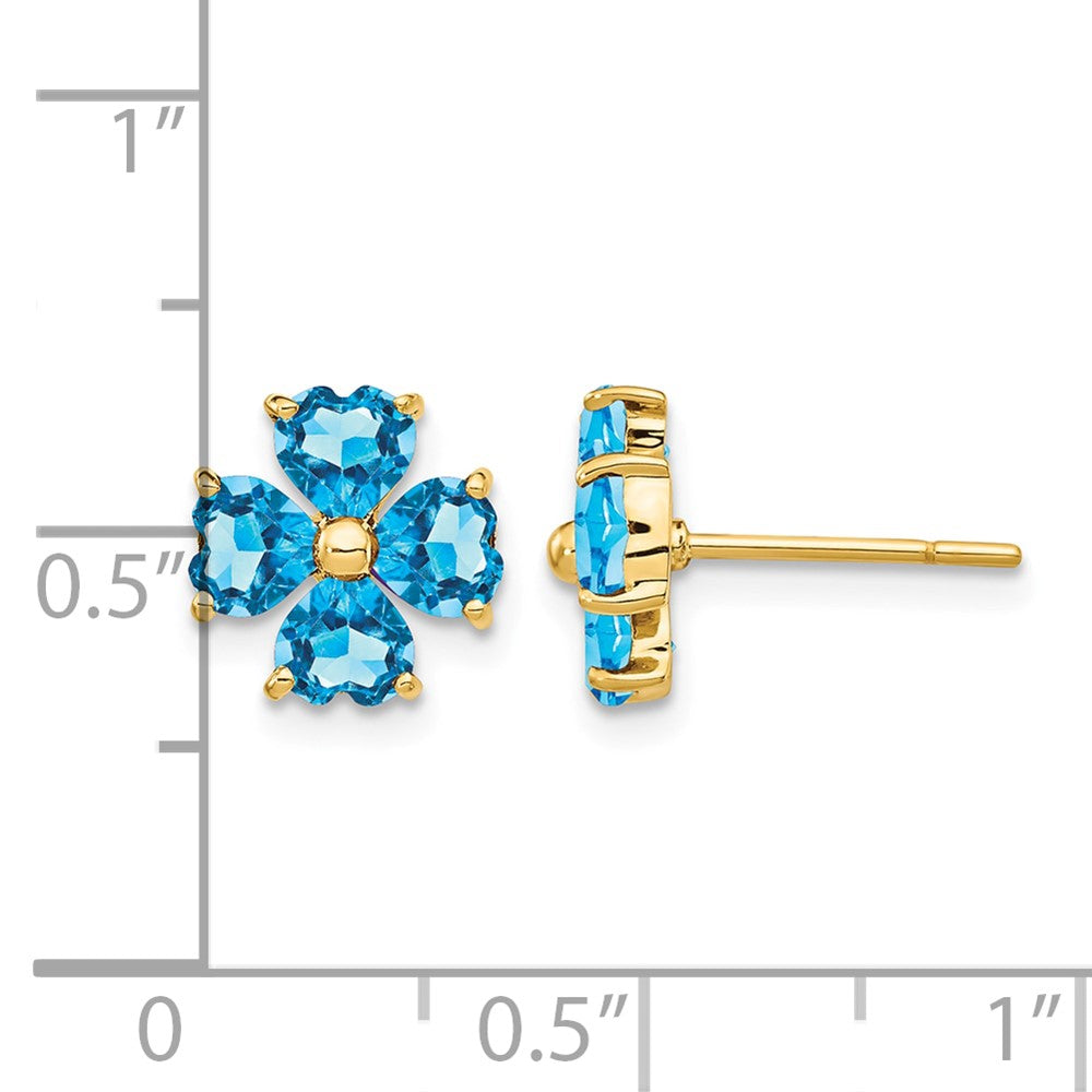 14k Heart-shaped Swiss Blue Topaz Flower Post Earrings