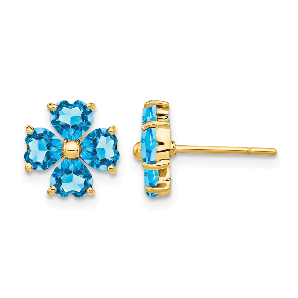 14k Heart-shaped Swiss Blue Topaz Flower Post Earrings
