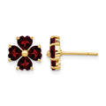 14k Heart-shaped Garnet Flower Post Earrings