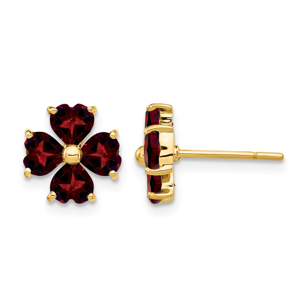 14k Heart-shaped Garnet Flower Post Earrings