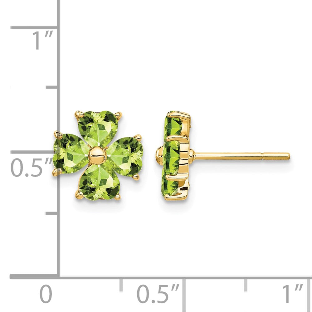 14k Heart-shaped Peridot Flower Post Earrings