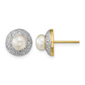 14k and Rhodium 5-6mm Button FWC Pearl .05ct Diamond Post Earrings