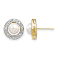 14k and Rhodium 5-6mm Button FWC Pearl .05ct Diamond Post Earrings