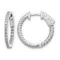 14k White Gold Diamond Round Hoop w/Safety Clasp Earrings
