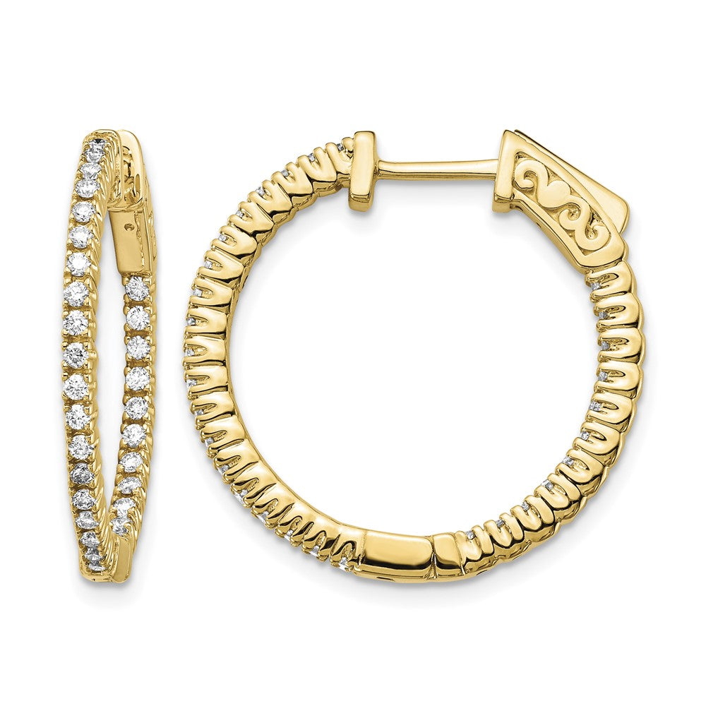 14k Diamond Round Hoop w/Safety Clasp Earrings