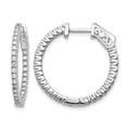 14k White Gold Diamond Round Hoop w/Safety Clasp Earrings