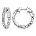 14k White Gold Diamond Round Hoop w/Safety Clasp Earrings