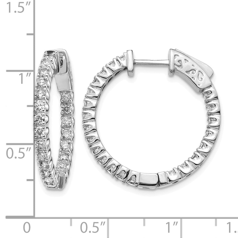 14k White Gold Diamond Round Hoop w/Safety Clasp Earrings