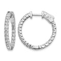 14k White Gold Diamond Round Hoop w/Safety Clasp Earrings