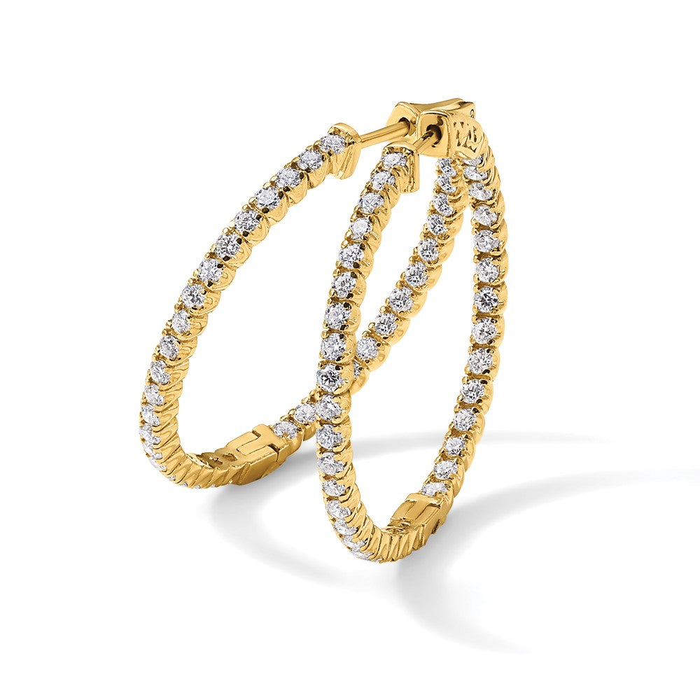 14k Diamond Round Hoop w/Safety Clasp Earrings
