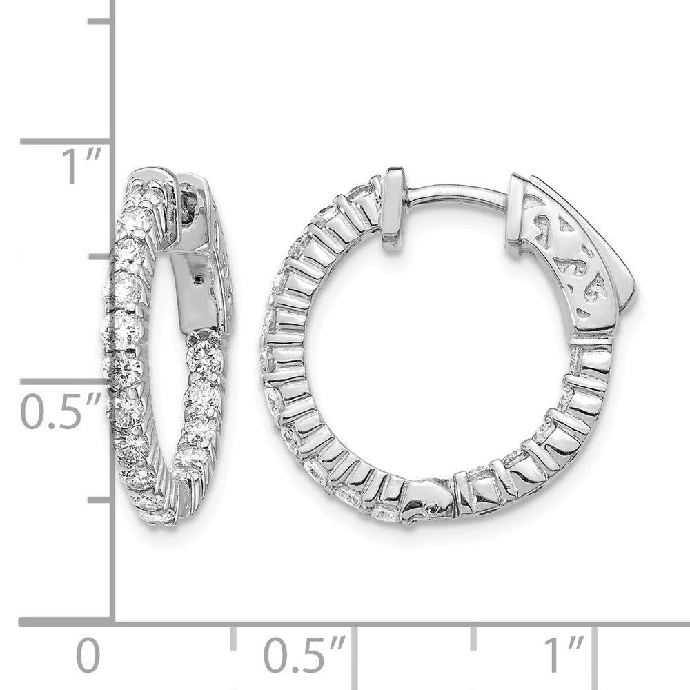 14k White Gold Diamond Round Hoop w/Safety Clasp Earrings