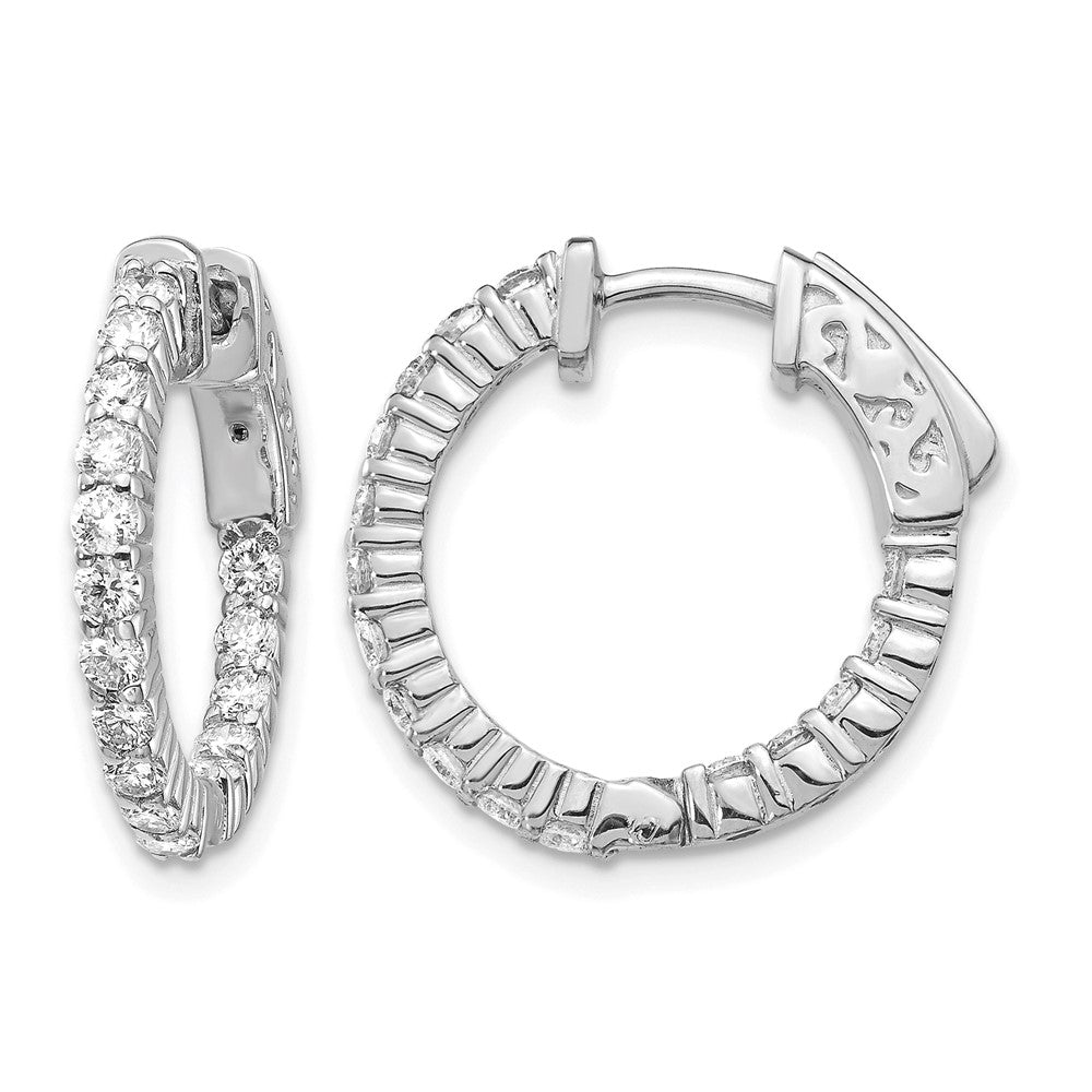 14k White Gold Diamond Round Hoop w/Safety Clasp Earrings
