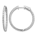 14k White Gold Diamond Round Hoop w/Safety Clasp Earrings