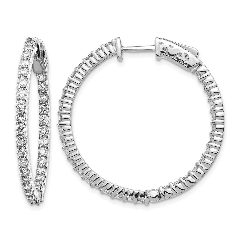 14k White Gold Diamond Round Hoop w/Safety Clasp Earrings
