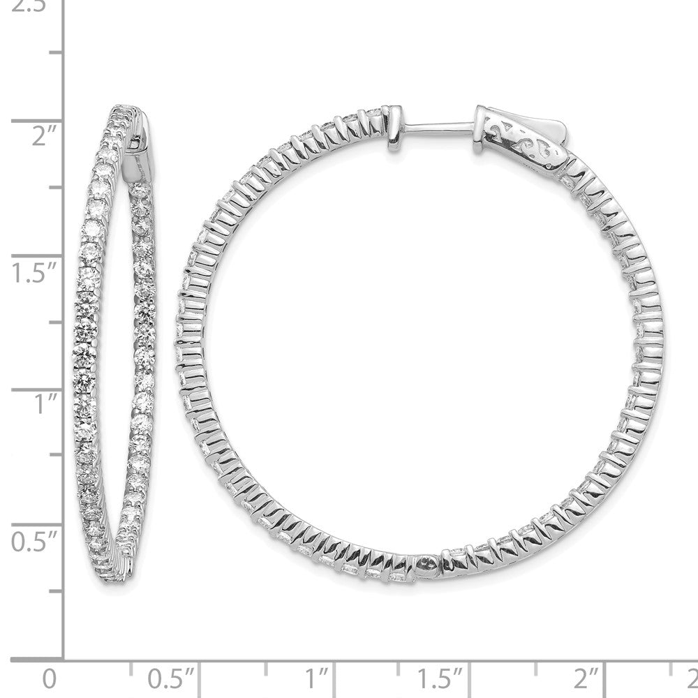 14k White Gold Diamond Round Hoop w/Safety Clasp Earrings