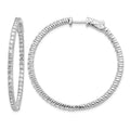 14k White Gold Diamond Round Hoop w/Safety Clasp Earrings