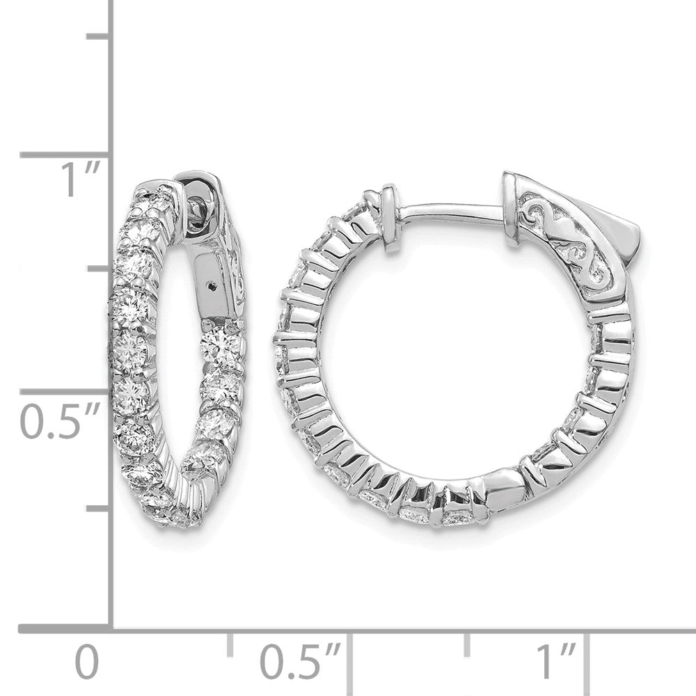 14k White Gold Diamond Round Hoop w/Safety Clasp Earrings
