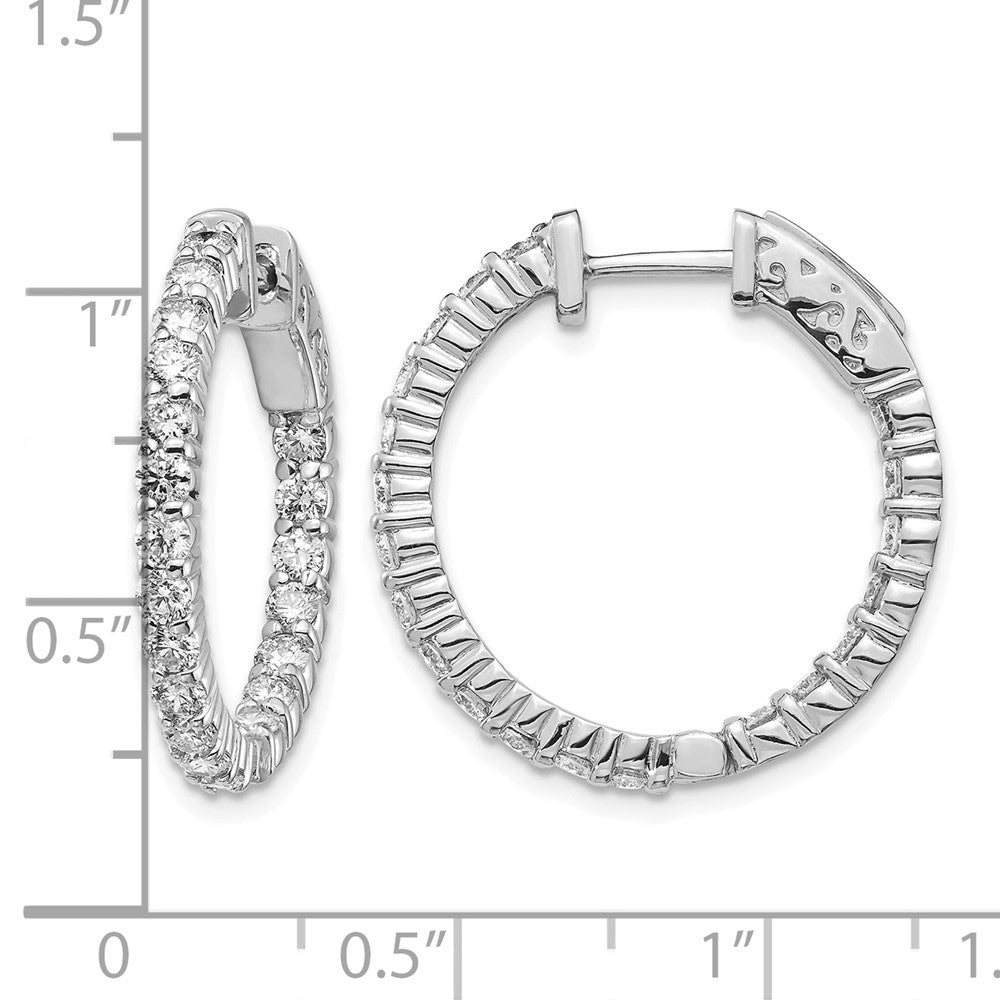 14k White Gold Diamond Round Hoop w/Safety Clasp Earrings