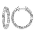 14k White Gold Diamond Round Hoop w/Safety Clasp Earrings