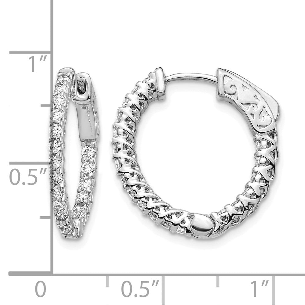 14k White Gold Diamond Round Hoop w/Safety Clasp Earrings
