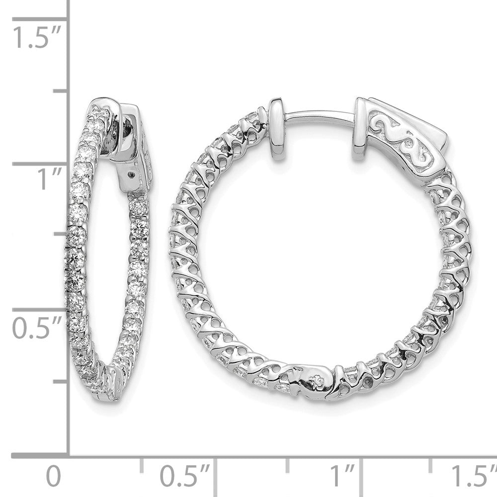 14k White Gold Diamond Round Hoop w/Safety Clasp Earrings