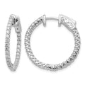 14k White Gold Diamond Round Hoop w/Safety Clasp Earrings