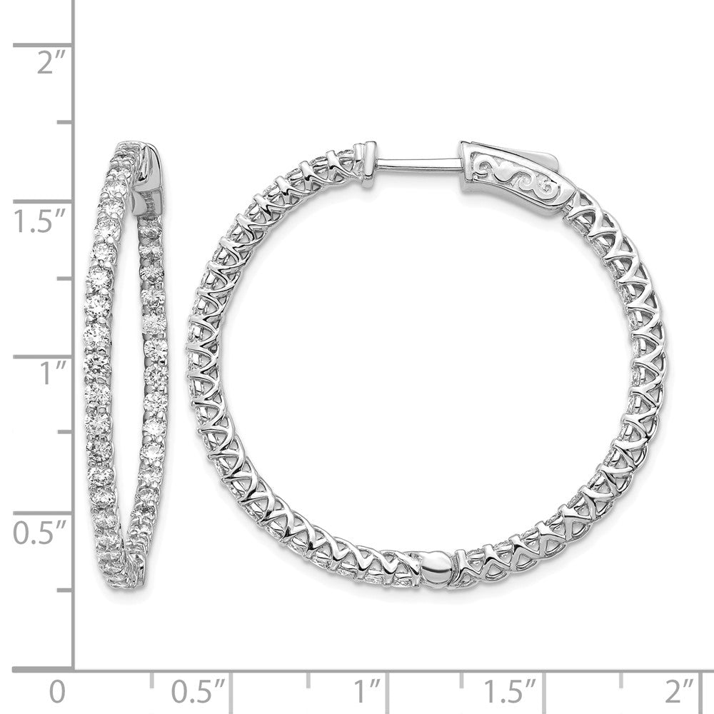 14k White Gold Diamond Round Hoop w/Safety Clasp Earrings