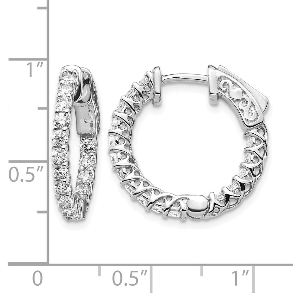 14k White Gold Diamond Round Hoop w/Safety Clasp Earrings