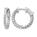 14k White Gold Diamond Round Hoop w/Safety Clasp Earrings