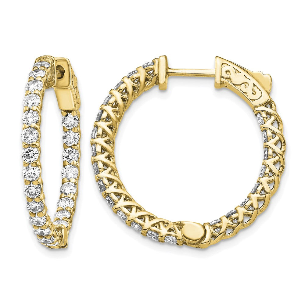 14k Diamond Round Hoop w/Safety Clasp Earrings