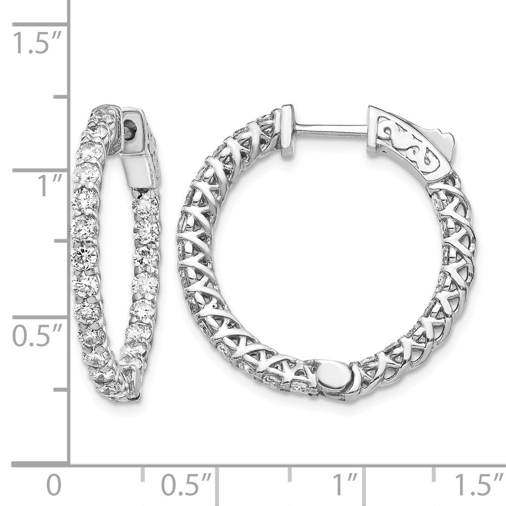 14k White Gold Diamond Round Hoop w/Safety Clasp Earrings