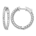 14k White Gold Diamond Round Hoop w/Safety Clasp Earrings