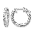 14k White Gold Diamond Round Hoop w/Safety Clasp Earrings